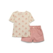 easy-peasy Toddler Girl Rib Lettuce HemTop \u0026 Denim Short Outfit Set, 2-Piece, Sizes 18M-5T